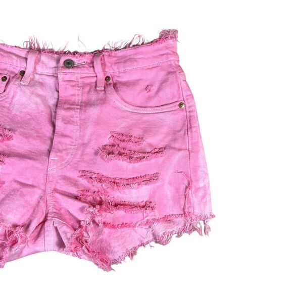 Levi’s 501 Barbie Pink Distressed Frayed Cut Off Shorts - Picture 4 of 12
